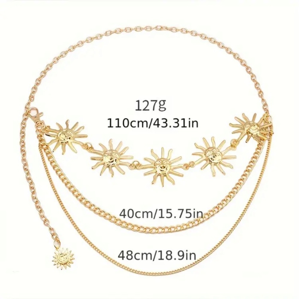 Celestial Crescent Moon Multi Layer Chain Statement Belt Metal Waist Belt Gold - Picture 11 of 11